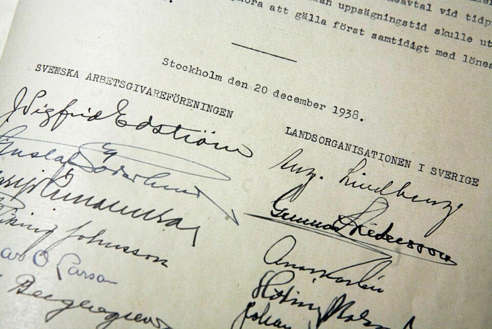 Den 20 december 1938 under­tecknades Saltsjö­bads­avtalet mellan Saf och LO. Foto: Caroline Tibell/SvD/TT
