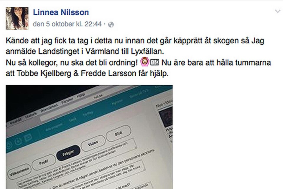Linnea Nilsson inlägg på Facebook har fått stor spridning.