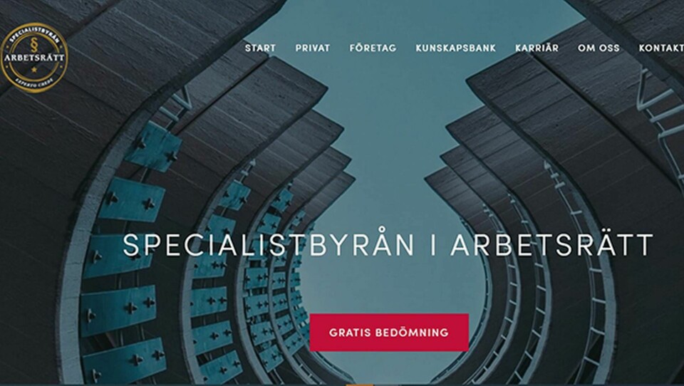 Samtidigt som Rive avvecklas växer en ny byrå fram med namnet 'Specialistbyrån i arbetsrätt”. Här bild på hemsidan.