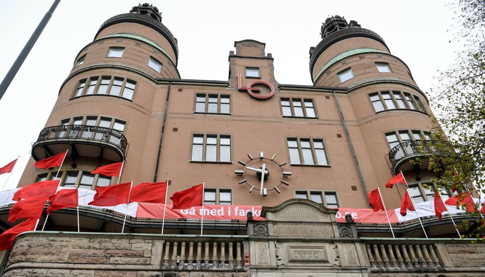 LO-borgen i förstamajskrud 2020. Arkivbild.