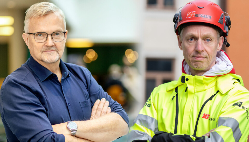 Byggföretagens Mats Åkerlind och Byggnads Torbjörn Hagelin har olika uppfattning om rätt till skadestånd för regionala skyddsombud. Bilden är ett montage.