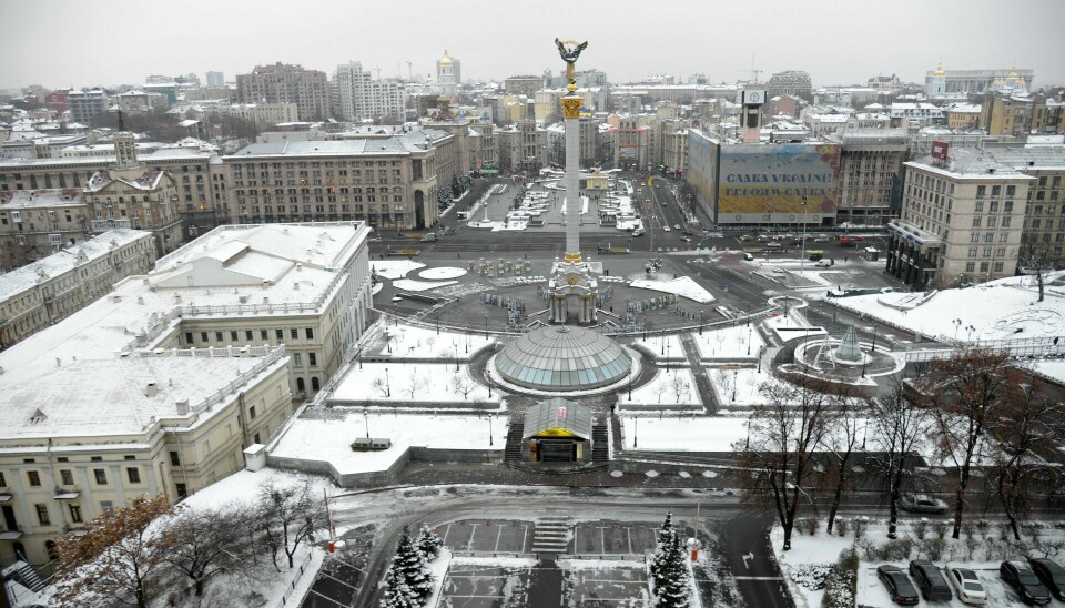 Majdan, Självständighetstorget i Kiev. Arkivbild.