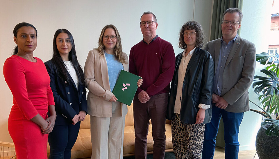 Förhandlingarna klara 14 maj. Från vänster: Molly Aulin, Unionen; Majid Saliba och My Salama Meiton, båda Fremia; Gert Moberg, Unionen samt Stina Lindskog och Daniel Grönberg, Akademikerförbunden.